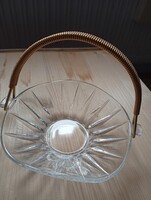 Retró Kínálótál üvegből. Fém levehető fogantyúval