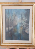 F. Gall (Gaál Ferenc?) tájkép pasztell festmény 55x64 cm kerettel