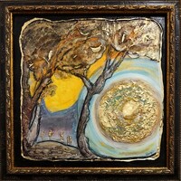 Prima díjas művésztől A Jupiter ajándéka 20ct. arany+ zománcozott vászonkép Károlyfi Zsófia (1952-)
