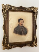 BIEDERMEIER AKVARELL FESTMÉNY, FÉRFI PORTRÉ, GYÖNYÖRŰ KERETTEL