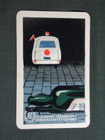 Kártyanaptár,Egészségügyi felvilágosítás,grafikai,alkohol,mentőautó, 1962