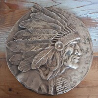 Bronz dísz, indiánfej ~ 20-22 cm átm., ~1,5kg, jó állapotban