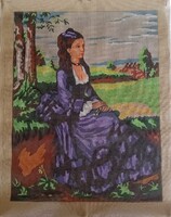Kivarrható gobelin Szinyei Merse Pál: LILARUHÁS NŐ 50 x 40 cm Fonalakkal!