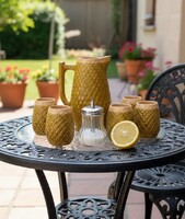 Retro "Ananász" kerámia italos készlet – kancsó és 6 pohár (1960–70-es évek)