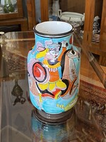 KÖZÉPKORI LOVAGOK, KATONÁK, FESTETT RETRO, OLASZ KERÁMIA VÁZA 26 CM