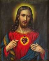 1Z118 Jézus Krisztus - régi olajnyomat szentkép keretben