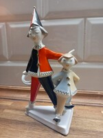 Hollóházi porcelán bohóc pár figura. Art deco