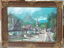 Nagybányai utcarészlet - jelzett olaj vászon festmény blondel keretben