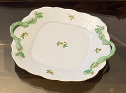 HERENDI, SZAMÓCA MINTÁS FÜLES, SÜTEMÉNYKÍNÁLÓ PORCELÁN TÁLCA 29 X 24.5 CM