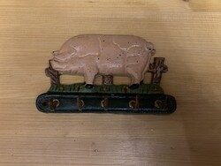 Öntöttvasból készült, disznó alakú kulcstartó fali akasztó