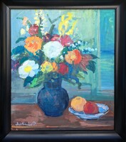 Molnár Piroska: Virágcsendélet (képcsarnokos festmény keretben)