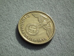 Németország, horogkeresztes birodalmi 10 Pfennig (Reichspfennig), 1938 J