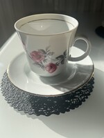 Alföldi porcelán 6 személyes kávés készlet – bazsarózsa mintával, aranyszegéllyel