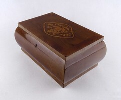 1Z135 Régi rózsa intarziás kártyadoboz szivartartó fadoboz 24 x 16 x 10.2 cm