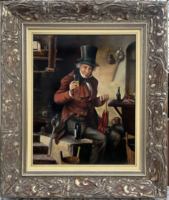 Eladó egy bámulatos T Czene István olajfestmény "Pincében"extra kerettel