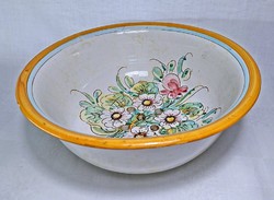 KIRSCH KERAMIK Karcolt festett virágmintás gyümölcs mosó kerámia tál. Az alján 5 lyuk van