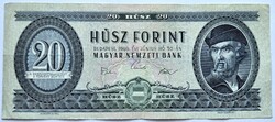 Nyomdahibás! 20 Forint 1969, F+, (ferdén nyomott sorszám).