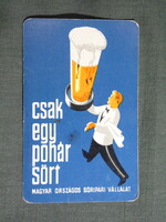 Kártyanaptár,Magyar sörgyár,sörfőzde vállalatok,grafikai,pincér,1965