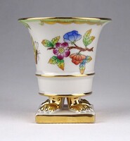 1Z033 Régi Viktória mintás Herendi oroszlánlábas porcelán kaspó 7.8 cm