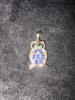 • Bagoly medál tanzanit és peridot drágakövekkel 14 ct aranyozott,sterling ezüst /925/ - új