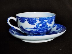 Régi, kék-fehér japán tojáshéj porceán csésze és alj