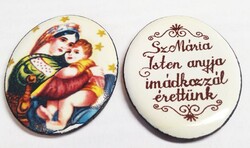 Madonna della seggiola, csillagokkal, fehér hátérrel. Retro Tűzzománc medál, keret nélkül