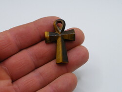 K357 tigrisszem kőből faragott egyiptomi ankh kereszt medál