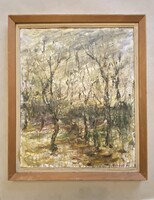KOPASZ FÁK, ŐSZI ERDŐBELSŐ, TÁJKÉP, OLAJ, FALAP FESTMÉNY 68 X 57 CM