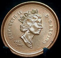 Kanada 1 cent, 2002 50. Évforduló - II. Erzsébet királynő trónralépése Nem mágneses D05I5