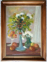Gádor Emil "Virágok, gyümölcsök" c. olajfestmény ingyen postával