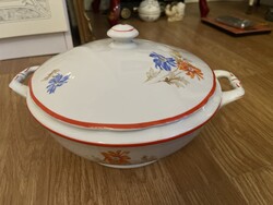 Gyönyörű antik porcelán leveses tál mezei virágokkal élénk színekkel.
