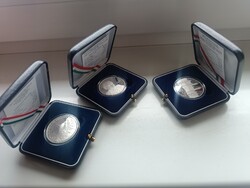 3 db ezüst emlék érme PP UNC minőségben Radnóti Miklós Dohány utcai Zsinagóga Tokaji borvidék