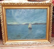 Rubovics Márk. Vitorlás a Balatonon olaj-vászon festmény.  125x98 cm kerettel. Élénk színekkel.