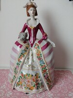 Hollóházi barokk ruhás hölgy cicával 31 cm