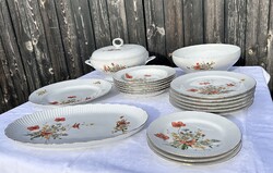 Régi vintage Ilmenau Henneberg német porcelán 6 személyes étkészlet ritka pipacs & mezei virágok
