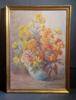 Urbántsek: Virágcsendélet - gyönyörű akvarell, arany keretben! virág vázában