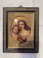 Nagyon szép régi szent kép Mária Kis Jézussal gyönyörű keretben.