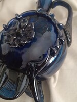 Skandináv jellegű , pásztor kancsó - hutás üveg  / acélkék  fátyolban