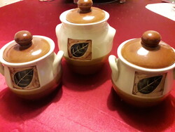 Kerámia 3 részes fedeles füles tároló edények 1 nagyobb 2 kisebb hibátlan