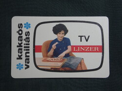 Kártyanaptár,keksz ostyagyár,édesipar,kakaós vaniliás TV linzer,női modell, 1968
