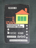 Kártyanaptár,Baranya megyei építőipari szövetkezet,Pécs,grafikai,fekete, 1968