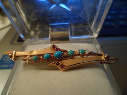 Antik arany medál / türkiz, rubin