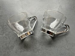 Retro üveg kávéspohár 2 db együtt. Kopott EDUSCHO dupla felirattal