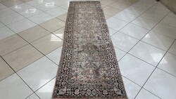 4321 LEÁRAZÁS Kasmíri hernyóselyem Isfahan kézi perzsa futó szőnyeg 77X270CM