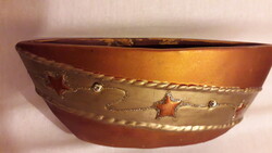 Kerámia bronzszín csillagos kaspó ovális 20x7x7cm. hibátlan.
