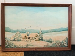 Szabó László , Téli táj 60x40cm tájkép- olajfestmény . Kisautó, játék csere is érdekel