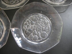 Retro Felix Potin La Parisienne FRANCE gyümölcs mintás üveg süteményes tányérok 5 db egyben