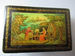 Kötélfonók életkép, orosz lakkdoboz (Mstera, Lebegyeva, 1960 körül)