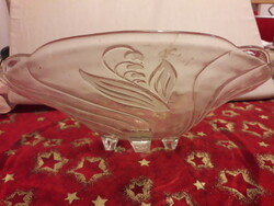 Régi gyöngyvirágos lábas üveg kínáló tál 25x7 cm. hibátlan