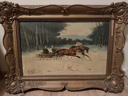 Vladimir Orlov – „Trojka” | Antik olajfestmény, 1930-as évek, eredeti aukciós címkével